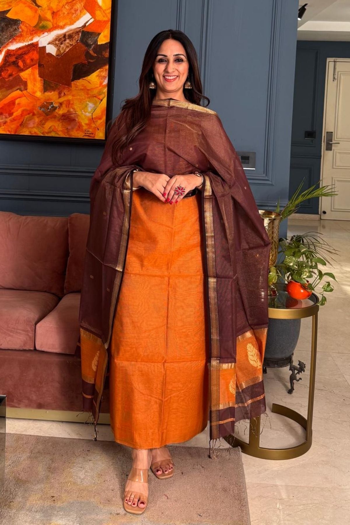 Handloom tissue Maheshwari silk kurta dupatta set
